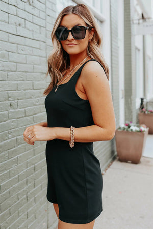 Black Square Neck Sleeveless Zipper Romper