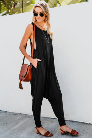 Black Sleeveless Pocketed Harem Jumpsuit