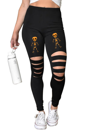 Cut-out Skeleton Print Halloween Leggings