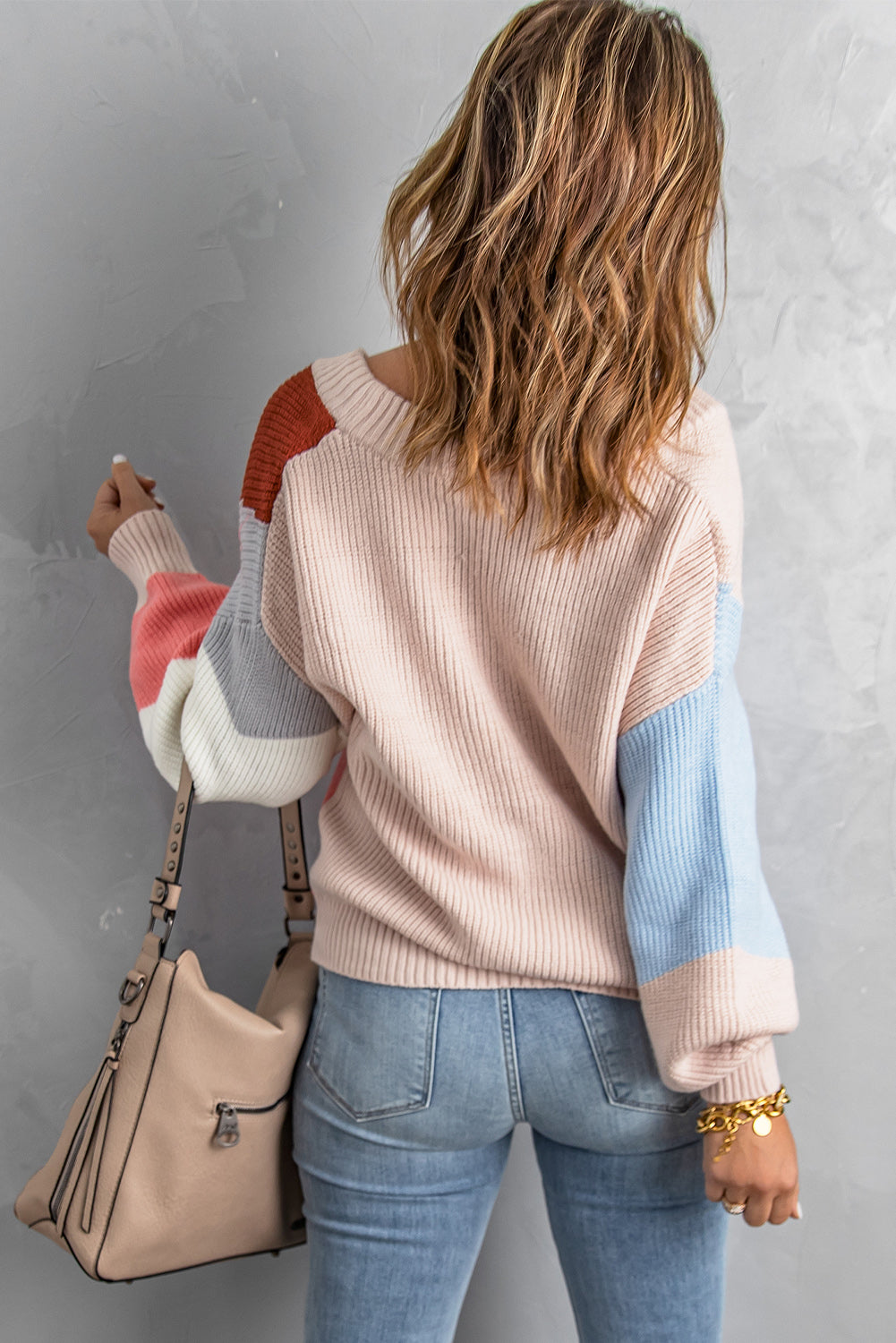 Khaki Color Block Buttons Drop-Shoulder Sleeve Cardigan