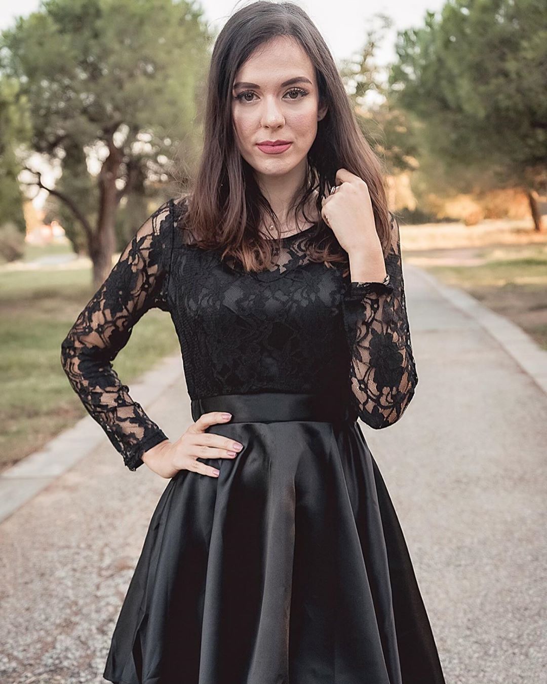 Black Long Sleeve Lace High Low Satin Prom Dress