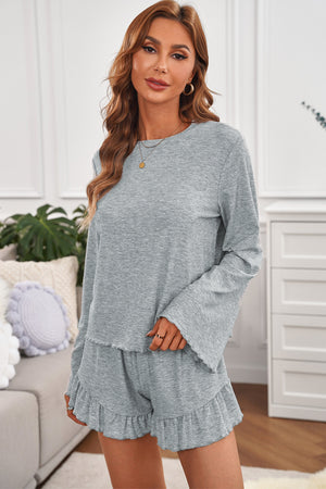 Bell Sleeve Top and Ruffle Shorts Lounge Suit