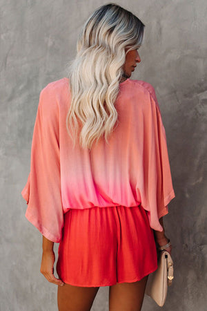 Pink Pocketed Ombre Kimono Romper