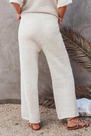 Beige Cotton Blend Relaxed Top and High Rise Pants Lounge Set