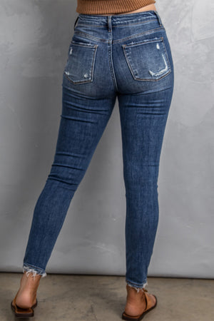 Blue Wash Distressed Skinny High Waist Jeans