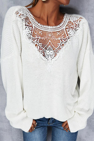 Lace Splicing Drop-shoulder Knitted Sweater