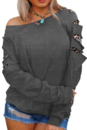Leopard Insert Gray Sweatshirt