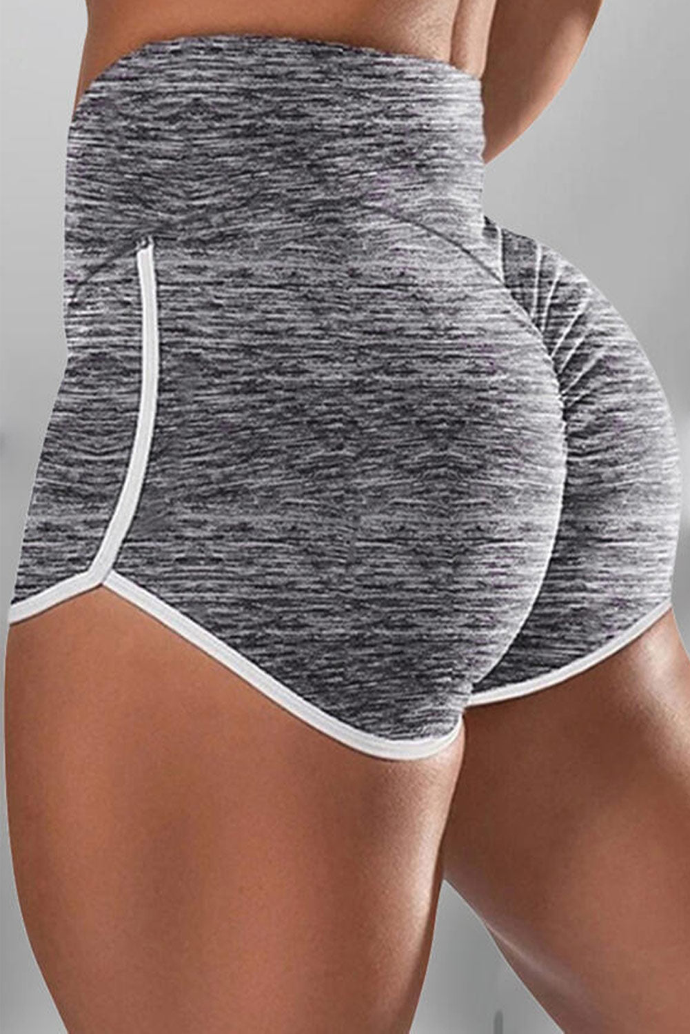 Gray Marble Print High Waist Striped Trim Lift up Butt Yoga Sports Shorts