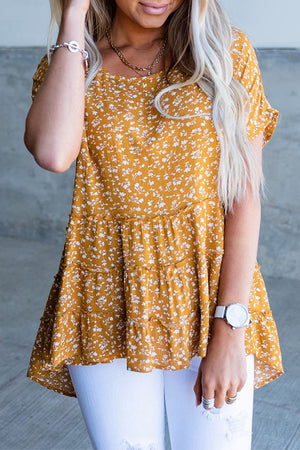 Floral Print Short Sleeve High-low Tunic Top