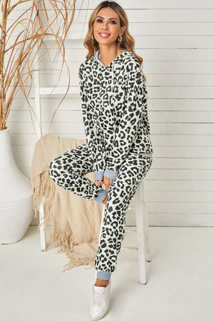 Leopard Print Hooded Top and Slim-fit Pants Loungewear