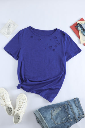 Blue Holes Crew Neck Cotton Mixed T-shirt