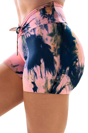 Pink High Waist Tie-dye Print Sports Shorts