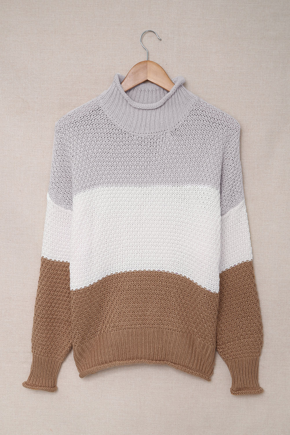 Multicolor Oversized Chunky Batwing Long Sleeve Turtleneck Sweater