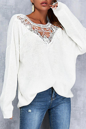Lace Splicing Drop-shoulder Knitted Sweater