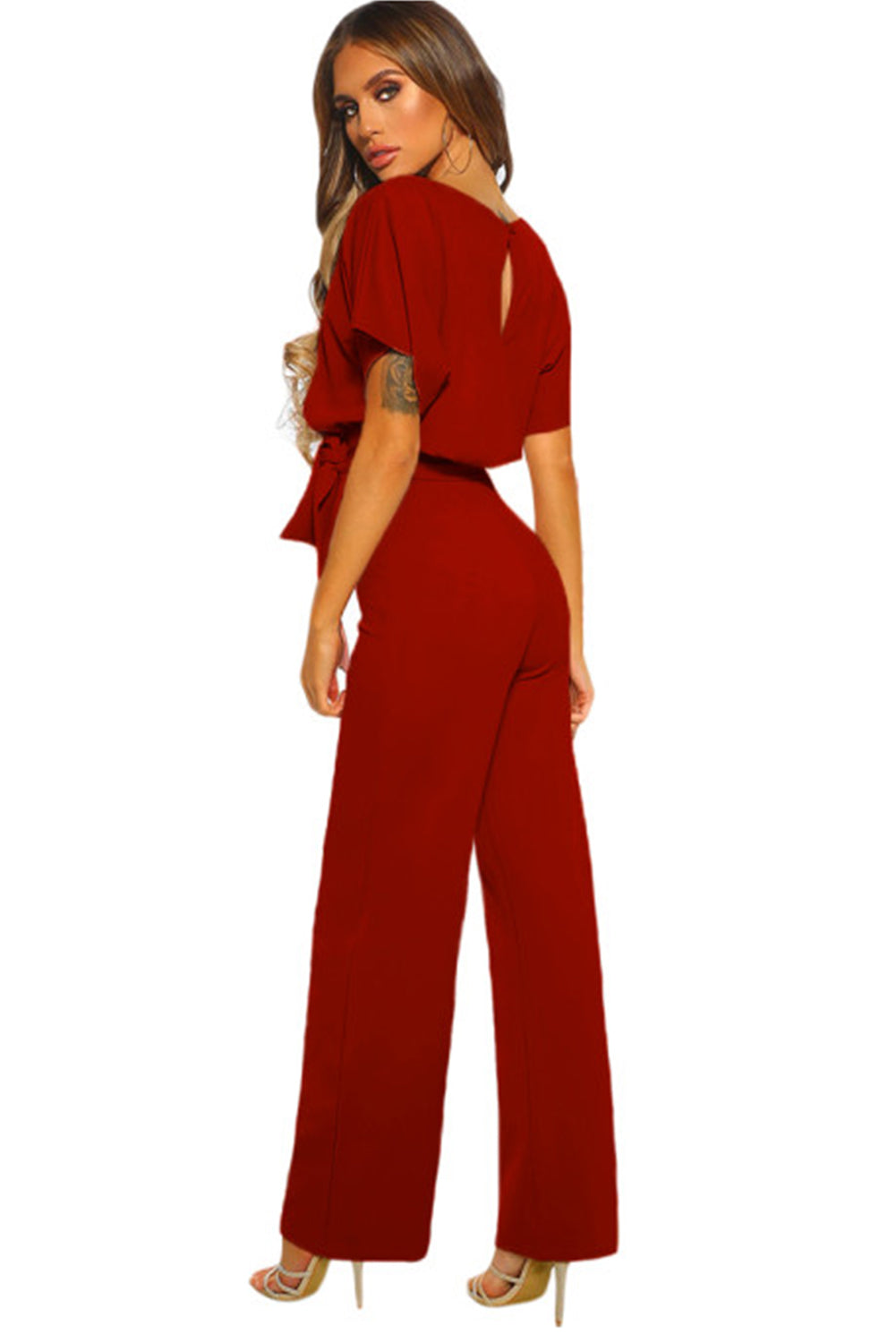 Red Oh So Glam Belted Wide Leg Jumpsuit