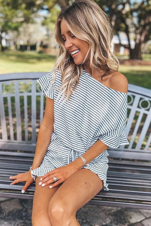 Striped Ruffle Top and Shorts Lounge Set