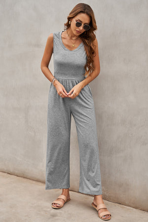 Gray Sleeveless Wide Leg Jumpsuit