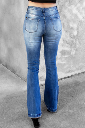 High Waist Distressed Flare Jeans