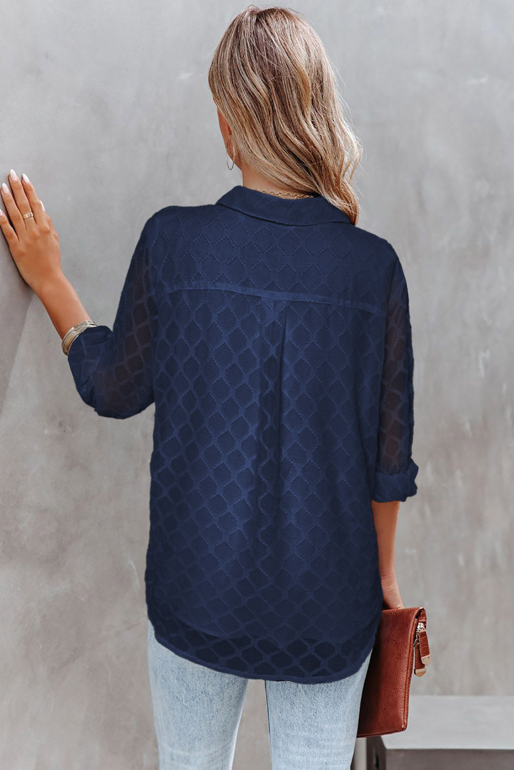 Blue Geometric Textured Button Shirt