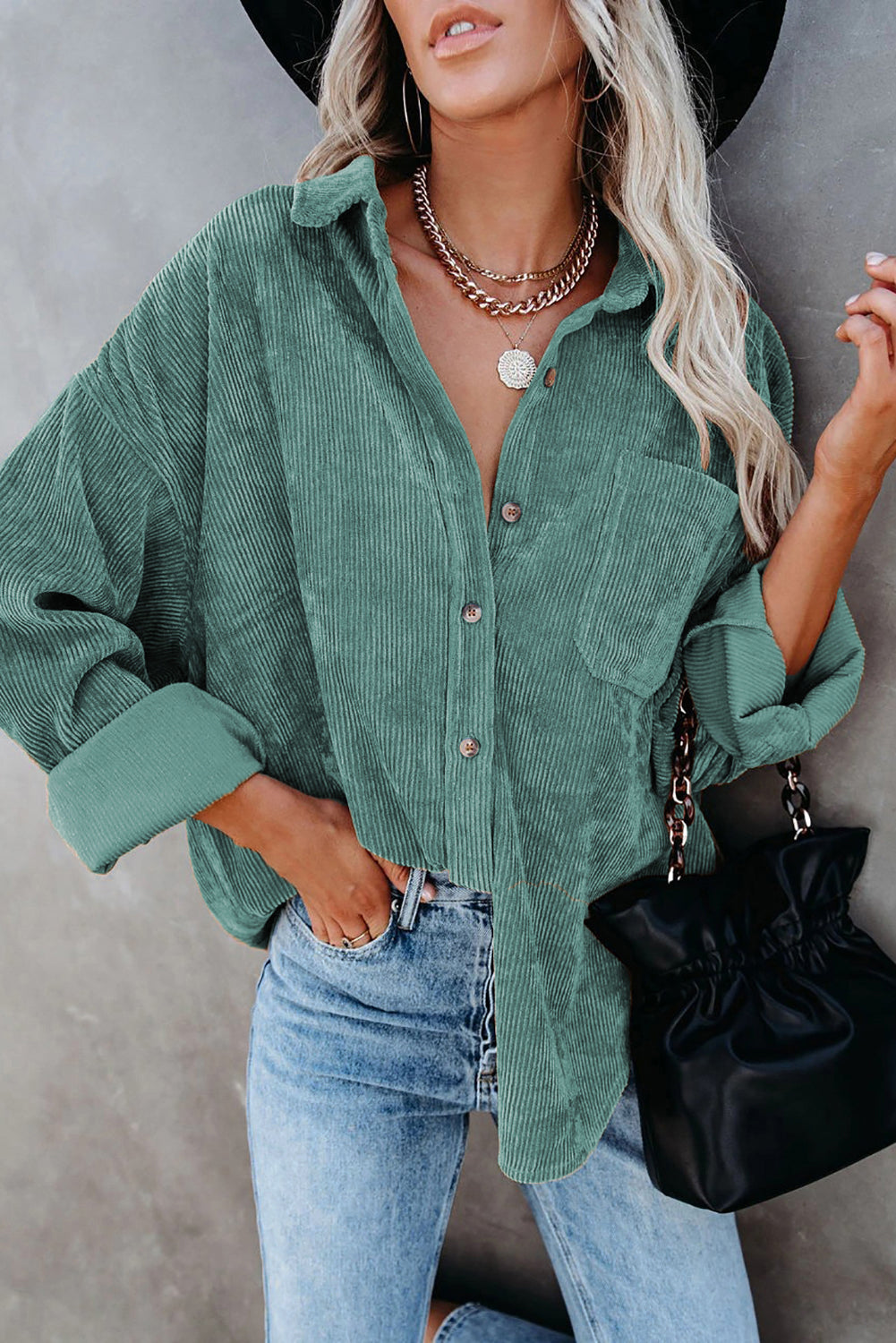Green Corduroy Button Pocket Shirt