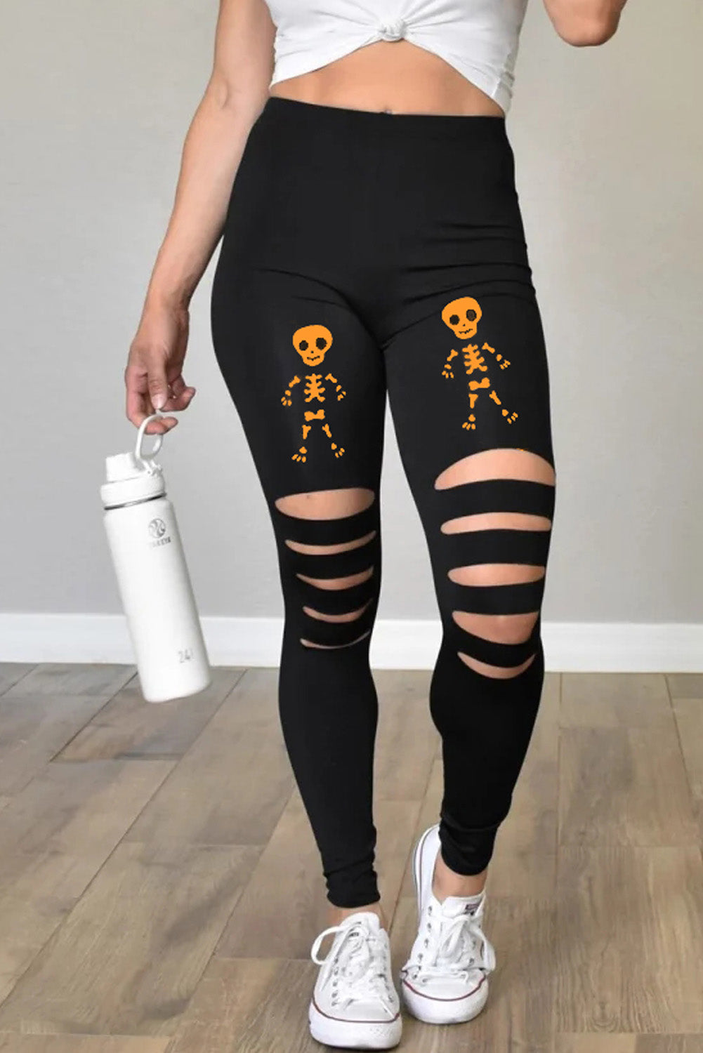 Cut-out Skeleton Print Halloween Leggings