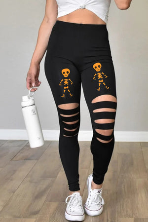 Cut-out Skeleton Print Halloween Leggings
