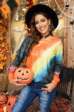 Ombre Orange Tie-dye Long Sleeve Top