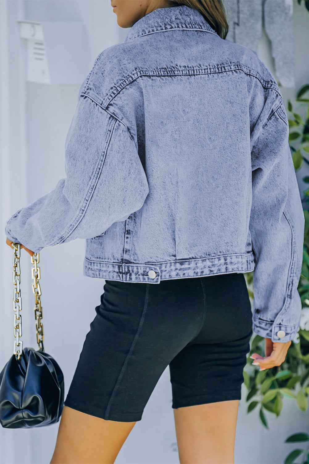 Sky Blue Buttoned Denim Jacket with Pocket