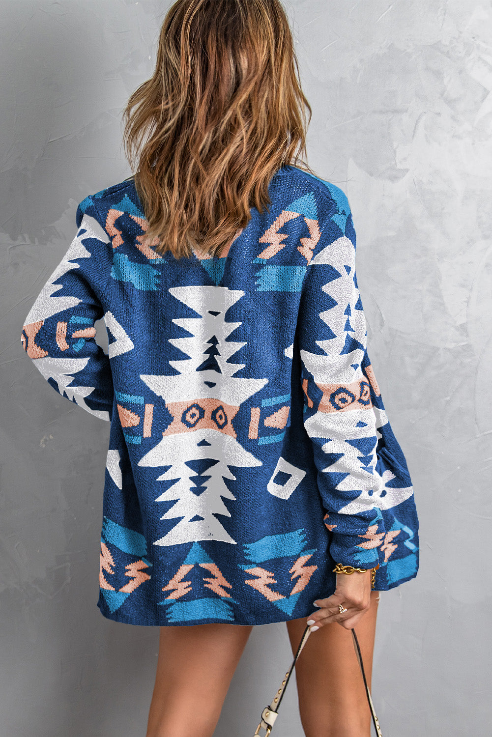 Blue Moraga Pocketed Aztec Cardigan