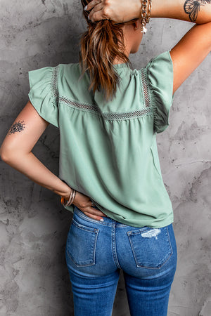Green Flutter Ruffled Top