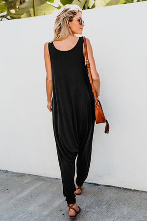 Black Sleeveless Pocketed Harem Jumpsuit