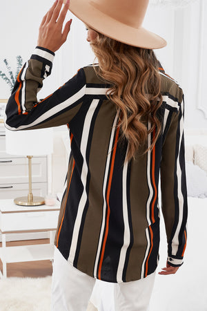 Black Brown Striped Modern Women Shirt