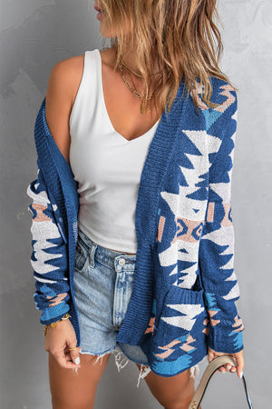 Blue Moraga Pocketed Aztec Cardigan