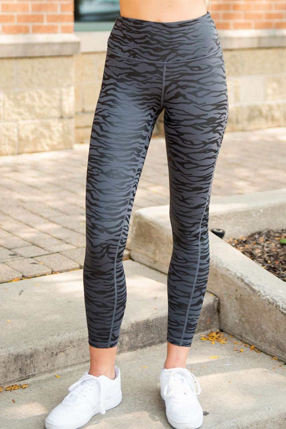 Black High Waist Tummy Control Zebra Stripes Print Leggings