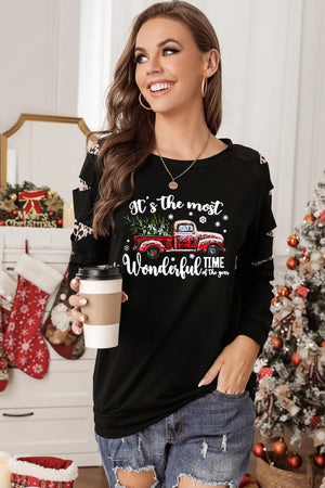 Cut-out Long Sleeve Leopard Letter Graphic Sweatshirt