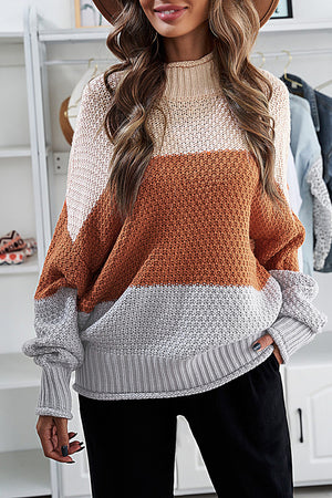 Brown Oversized Chunky Batwing Long Sleeve Turtleneck Sweater