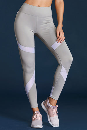 Gray High Waist Sport Yoga Pants with Colorblock