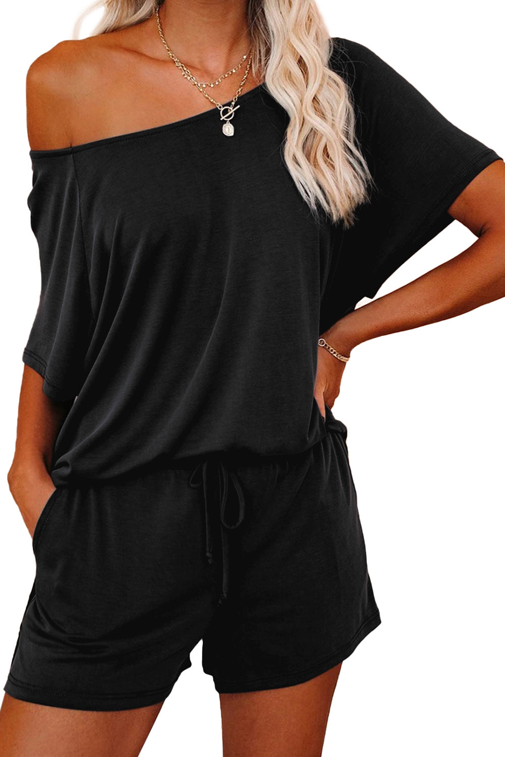 Black Raglan Top and Shorts Knit Lounge Set