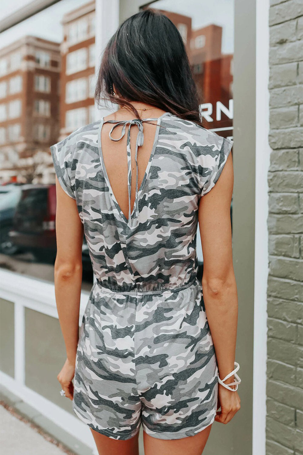 Cap Sleeve Open Back Camo Romper