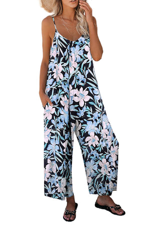 Green Floral Print Spaghetti Strap Wide Leg jumpsuit