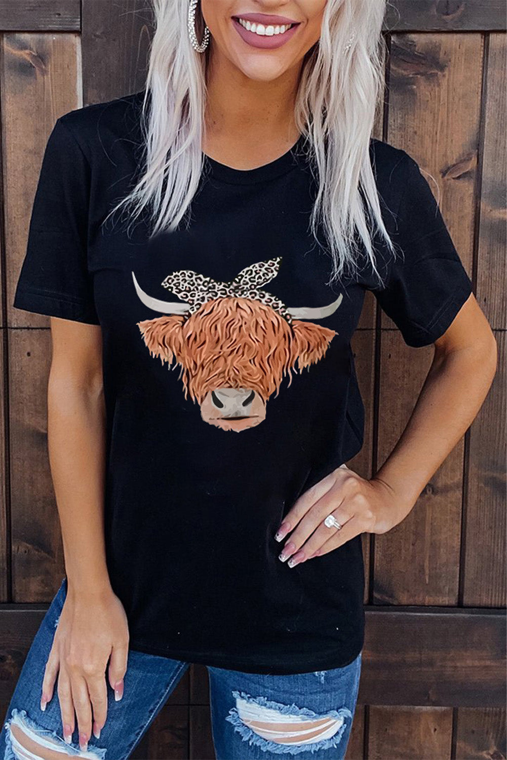 Cute Cattle Leopard O-Neck T-Shirt