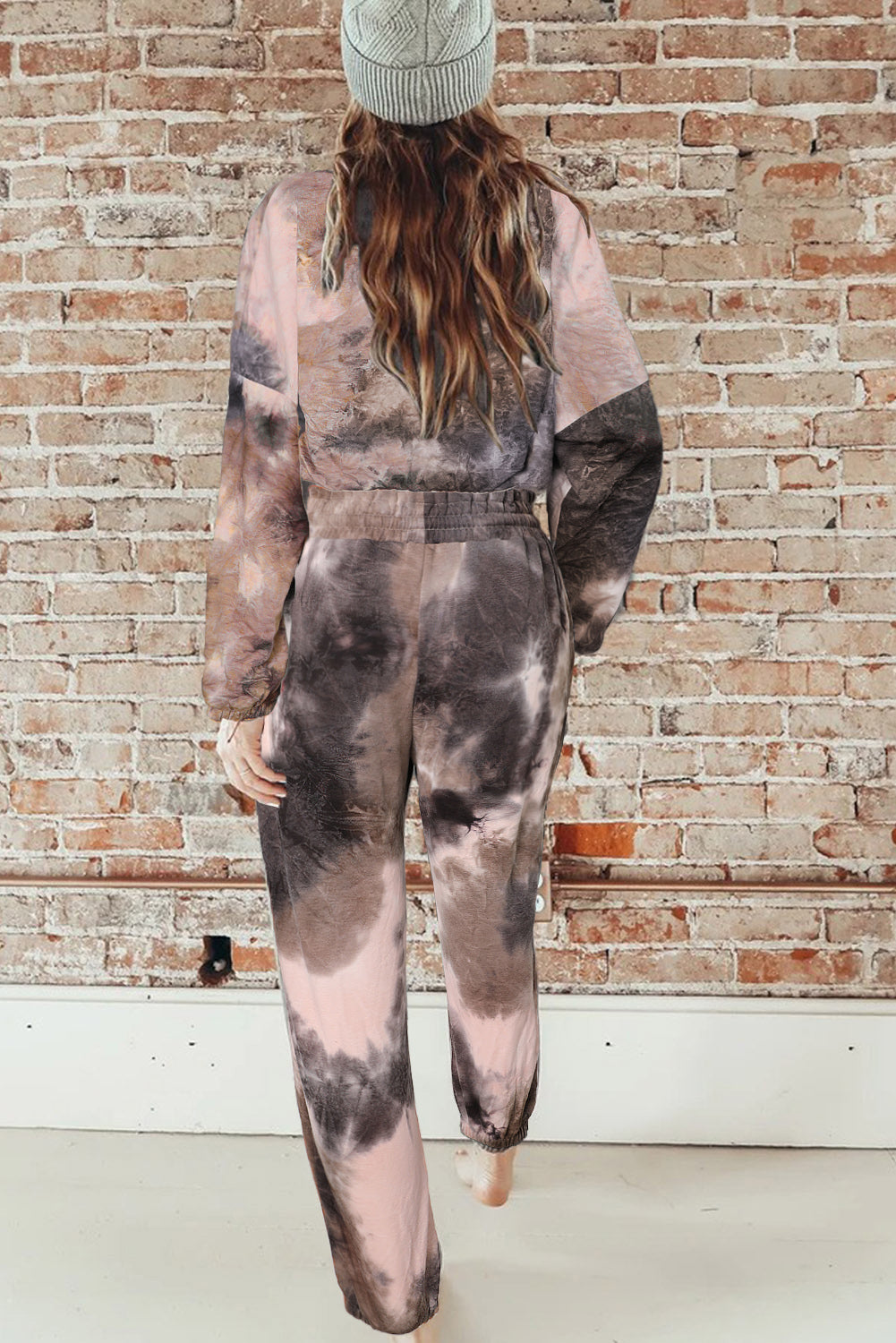 Black Tie-dye Crop Long Sleeve and Joggers Set