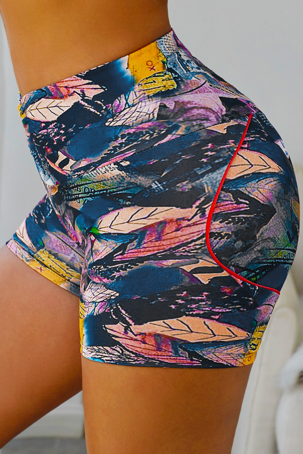 Black Printed High Waist Lift Up Yoga Shorts
