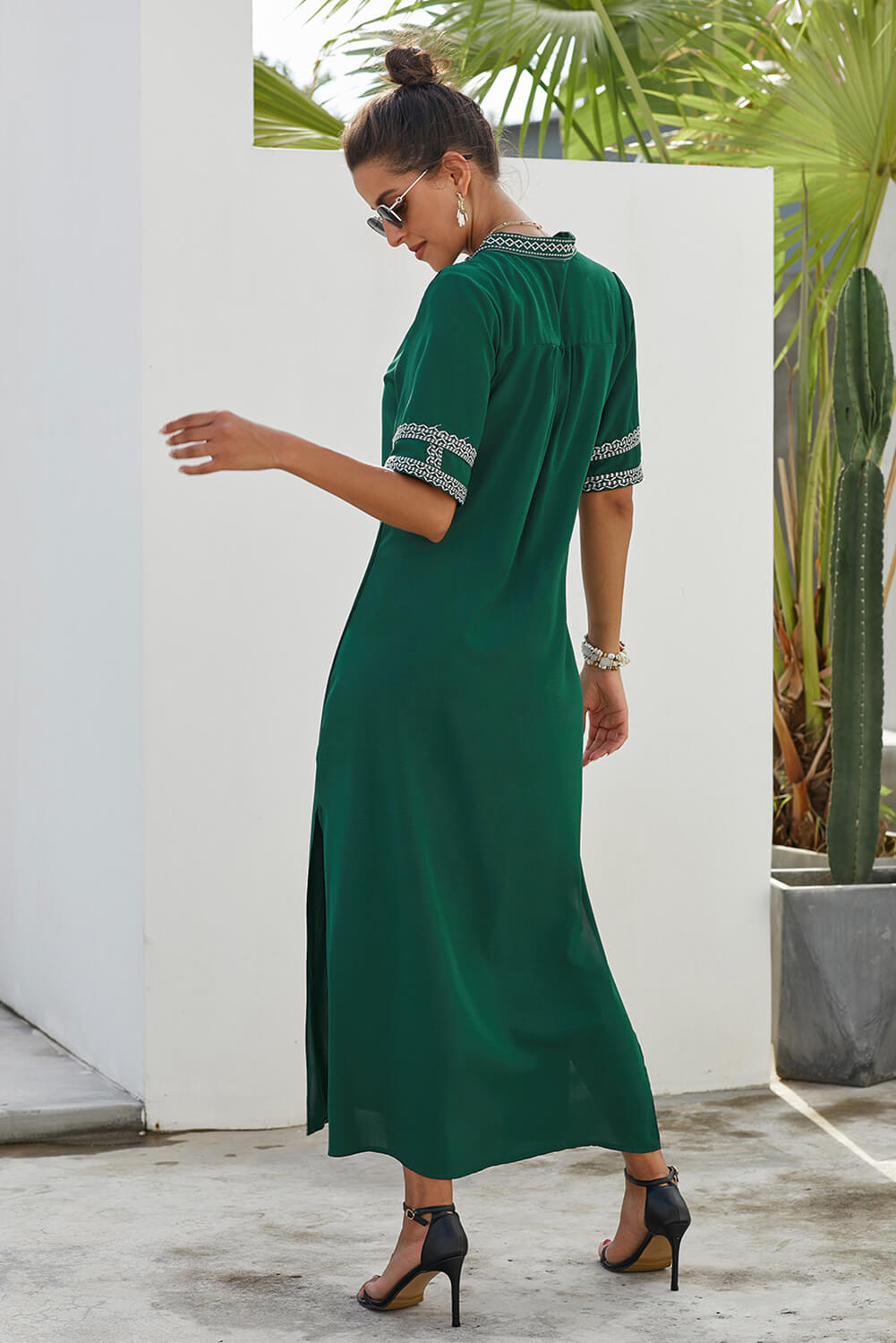 Green Bohemian Floral Print Split Maxi Dress