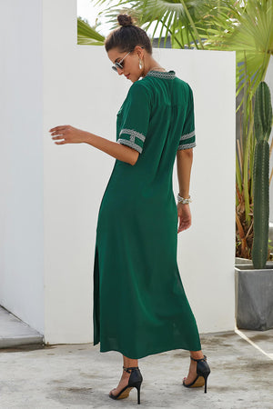 Green Bohemian Floral Print Split Maxi Dress