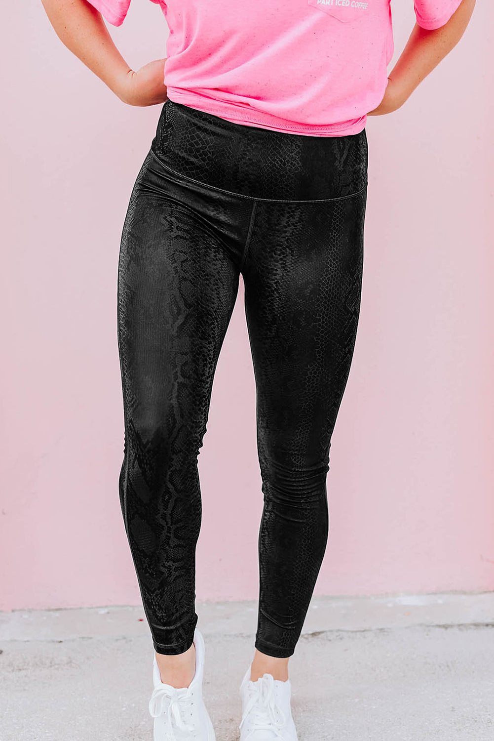 Black Striking Snakeskin Tummy Control Leggings