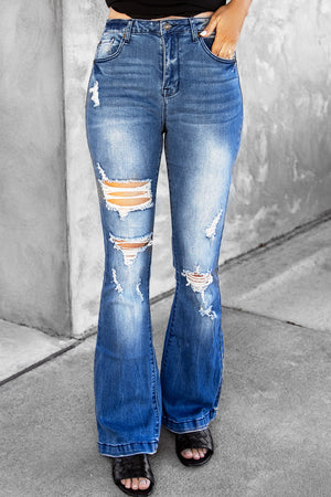High Waist Distressed Flare Jeans