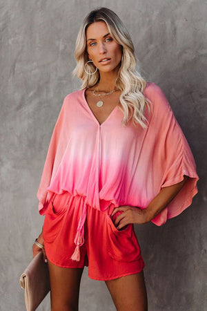 Pink Pocketed Ombre Kimono Romper
