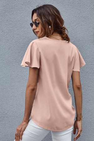 Pink V Neck Short Sleeve Tee