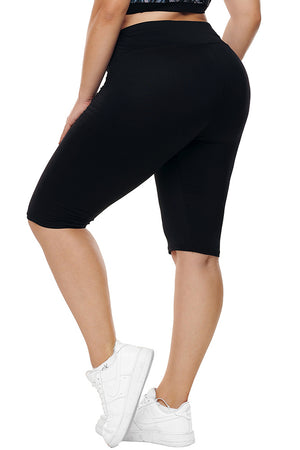 Black Knee Length Plus Size Sports Pants